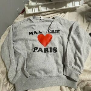 H&M Gray V-Neck Sweater with Red Heart